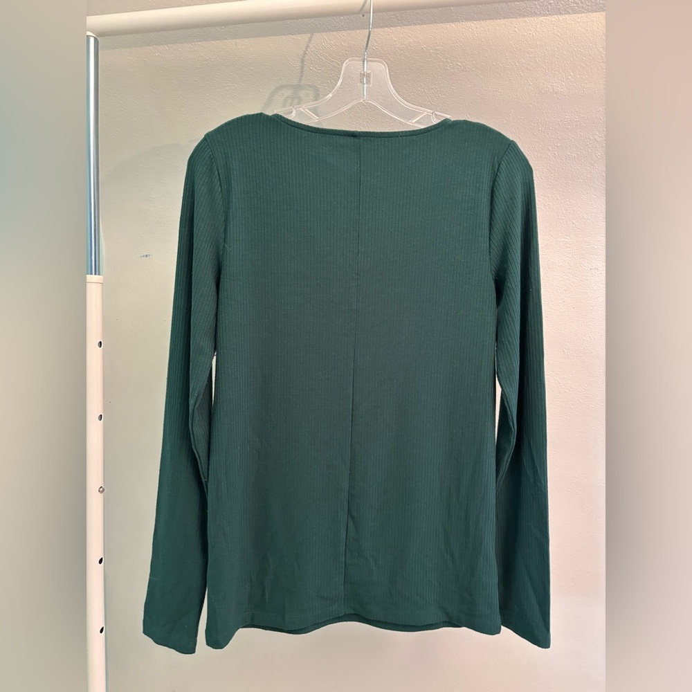 LOFT Deep Green Ruffle V-Neck Blouse - Picture 4 of 5